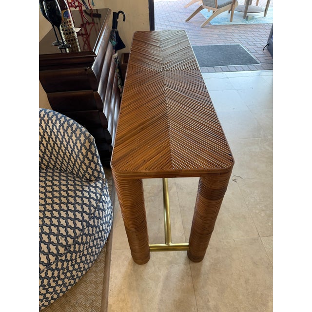 Cb2 "Edie" Natural Rattan and Brass Console Table by Mermelada Estudio For Sale In West Palm - Image 6 of 7