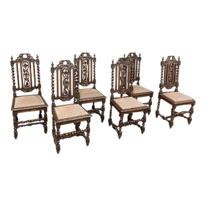 Set of 6 Antique French Renaissance Barley Twist Dining Chairs