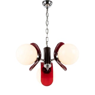Atomic Sputnik Chrome Pendant Light with Clear and Red Acrylic Glass Shades, 1970s For Sale