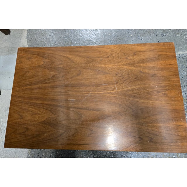 Mid-Century Modern walnut 2-drawer nightstand attributed to Dixie Furniture and lovingly owned by the same family since it...