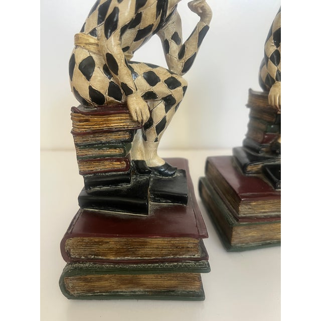 Art Deco Vintage 1920's's Pair of French Harlequin or Jester Figure Book Ends For Sale - Image 3 of 10