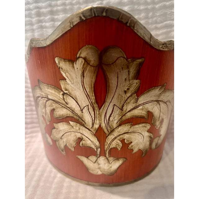 2010s Baroque Red and Silver Floral Leaf Half Lamp Shades - a Pair For Sale - Image 5 of 6