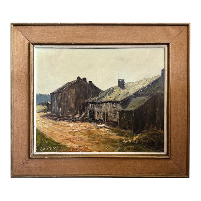 19c Dutch Farmhouse Oil on Canvas For Sale