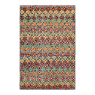 Shabby Chic Balochi Blue/Red Wool Rug - 3'4''x5'1'' For Sale
