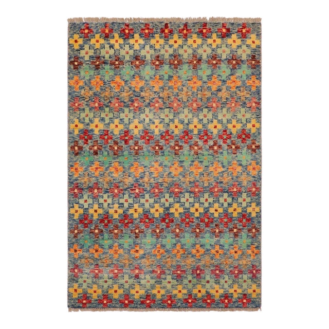 Shabby Chic Balochi Blue/Red Wool Rug - 3'4''x5'1'' For Sale