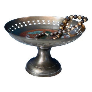 Vintage Brass Openwork Footed Bowl with Bird Design, 1960s For Sale