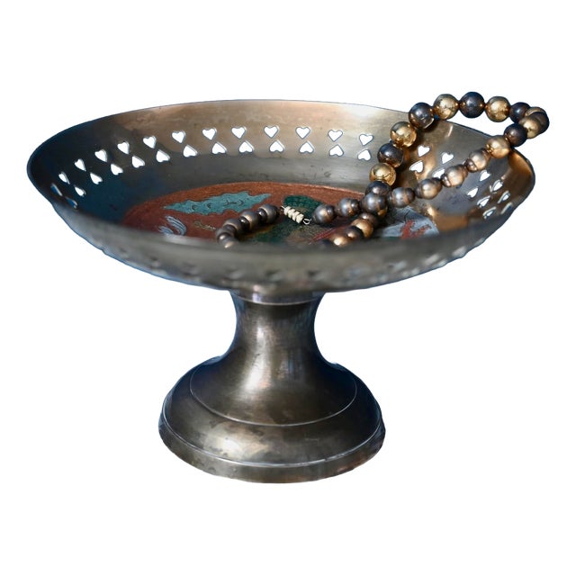 Vintage Brass Openwork Footed Bowl with Bird Design, 1960s For Sale