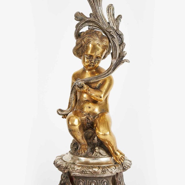 Silver and Gilded Bronze 8-Layer Table Candelabras, Set of 2 For Sale - Image 5 of 9