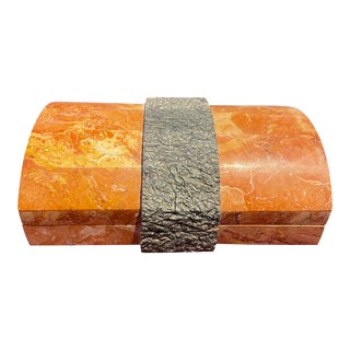 1980s Vintage Tessellated Marble Box With Grey Stone Band For Sale