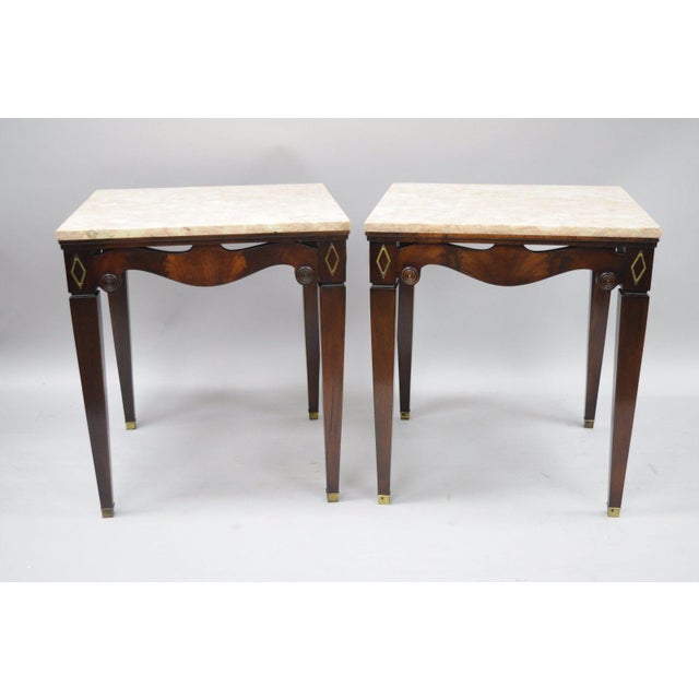 Pair of Antique Pink Marble Top Mahogany End Tables Regency Square