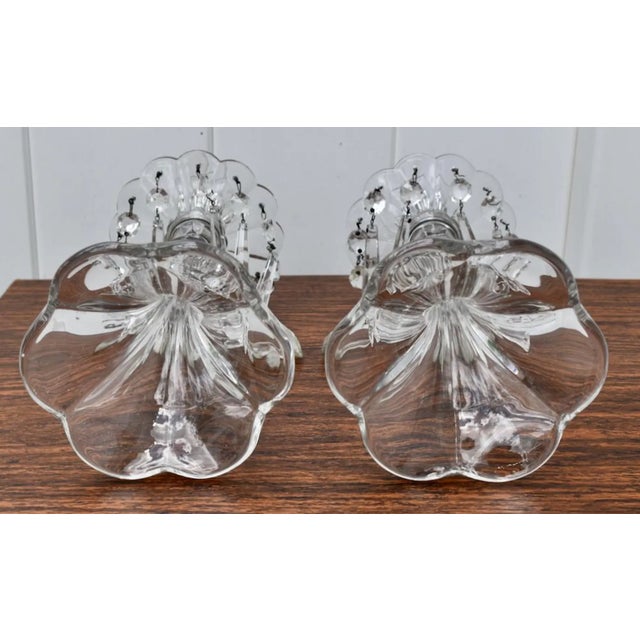 Art Nouveau Vintage Art Nouveau Style Pair of Crystal Candlesticks W/Hanging Prisms For Sale - Image 3 of 8