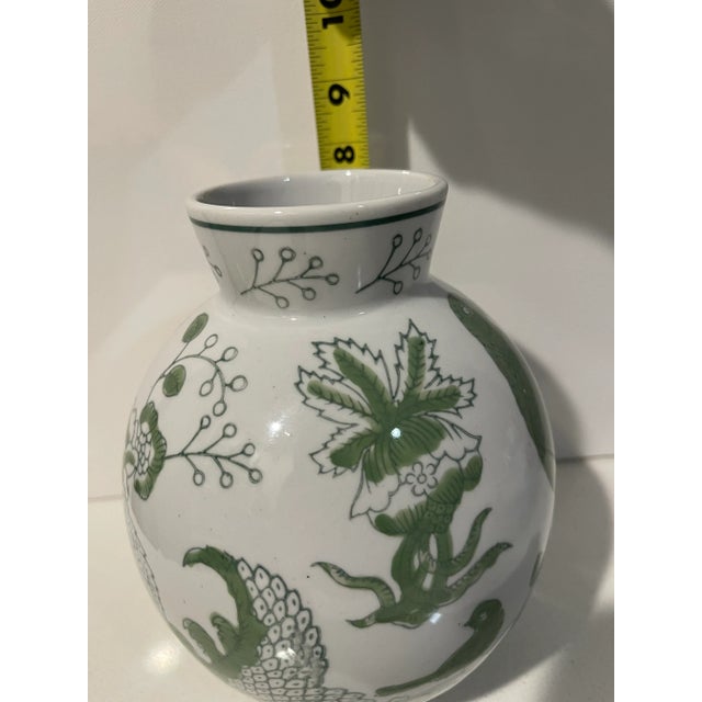 1960s Round Green & White Cloisonne Symbolic Nature Vase For Sale - Image 11 of 12