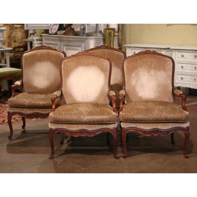 Decorate an office, study or a den with this elegant suite of four antique armchairs! Crafted in Provence, France circa...