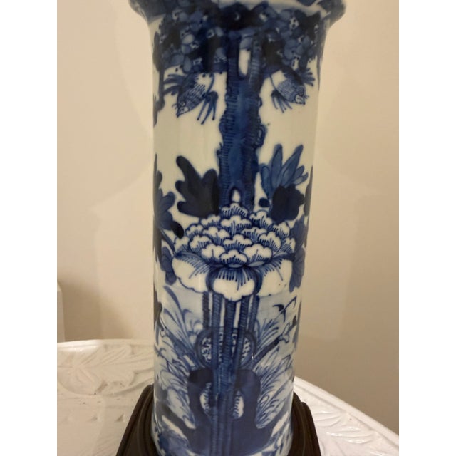 Late 19th Century Chinese Blue and White Small Porcelain Lamps - Pair For Sale - Image 4 of 11