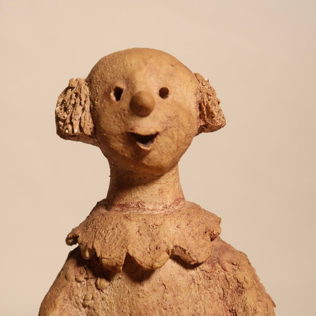 Camel Signed Hand-Formed Whimsical Primitive Folk Art Clay Clown Sculpture With Dog For Sale - Image 8 of 18