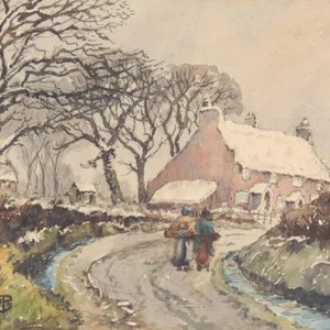 Village in the Snow, Late 19th Century, Watercolor on Paper