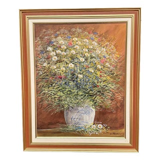 Jan Rhodin, Summer Flowers in a Pot, 1950s, Oil on Panel, Framed For Sale
