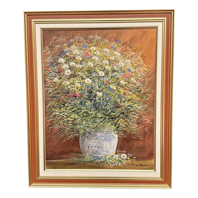 Jan Rhodin, Summer Flowers in a Pot, 1950s, Oil on Panel, Framed For Sale
