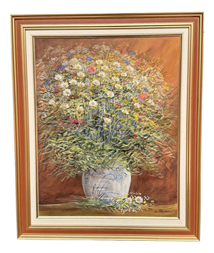Jan Rhodin, Summer Flowers in a Pot, 1950s, Oil on Panel, Framed
