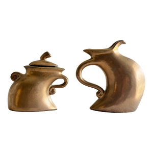 Vintage Michael Lambert Bronze Glazed Sculptural 2-Piece Tea Set Signed Studio Pottery Collection