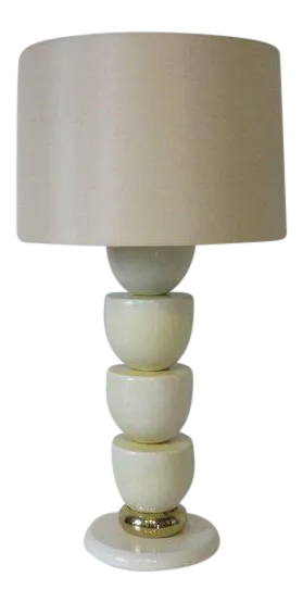 1970s Lacquered Wood and Brass Table Lamp