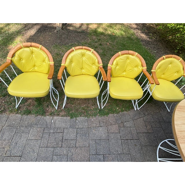 Electric Yellow 1960s Max Stout Sculptural Wrought Iron Patio Dining Set – Round Table + 4 Hoop Chairs, Atomic Modern For Sale - Image 8 of 14