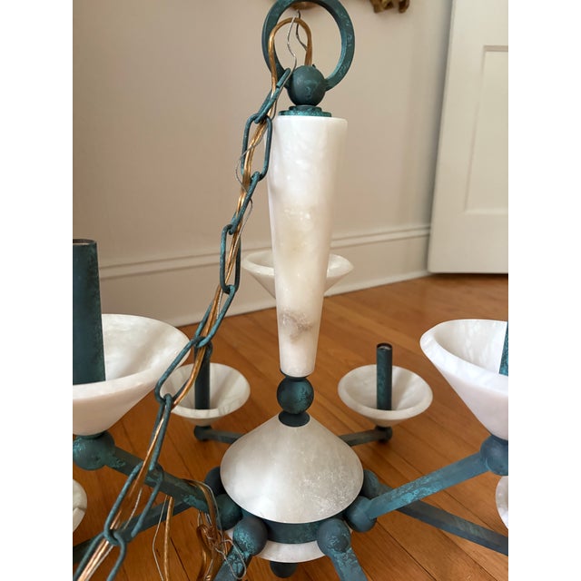Incredible dead stock 1980s light fixture in mint condition. Made from Carrara marble and treated copper, giving it a...