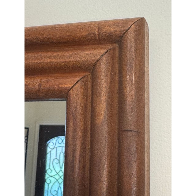 Vintage Hollywood Regency Embossed Faux Bamboo Wood Walnut Stained Wall Mirror For Sale In Houston - Image 6 of 11
