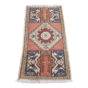 1950s Handmade Pale Orange Wool & Cotton Rug