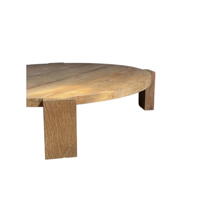 Brown Sculptural Teak Wood Round Table, Expressive Natural Grain, Modern Organic For Sale - Image 8 of 9