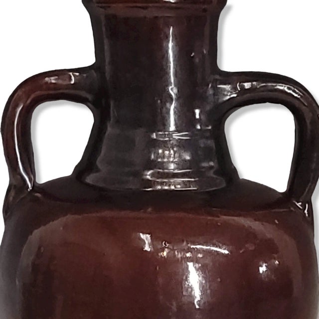 Vintage Double Handled Brown Drip Glaze Amphora Vase/Jug For Sale In San Francisco - Image 6 of 11