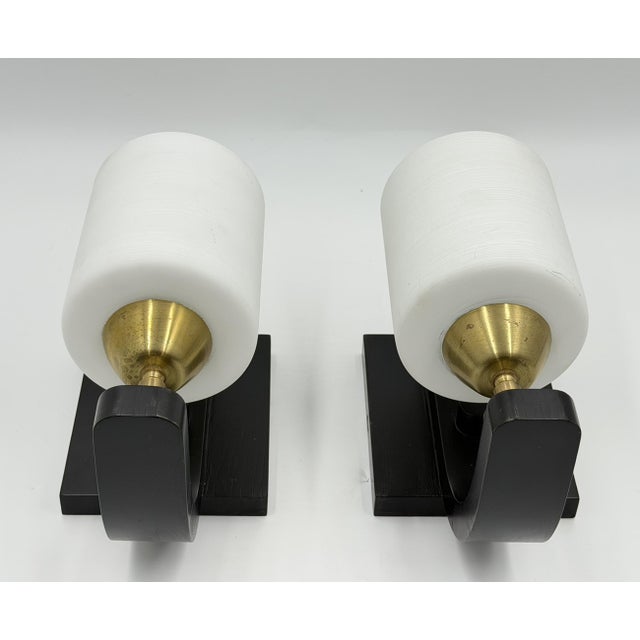 Black Paul Marra Ebonized Wood, Brass & Studio Glass Wall Sconces - a Pair For Sale - Image 8 of 18