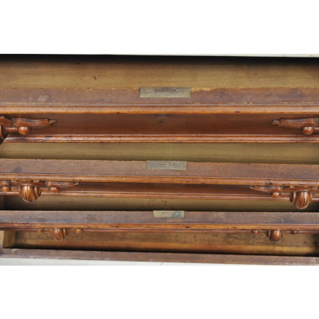 Antique Eastlake Victorian Carved Walnut Marble Top Washstand Dresser W/ Mirror For Sale - Image 12 of 18