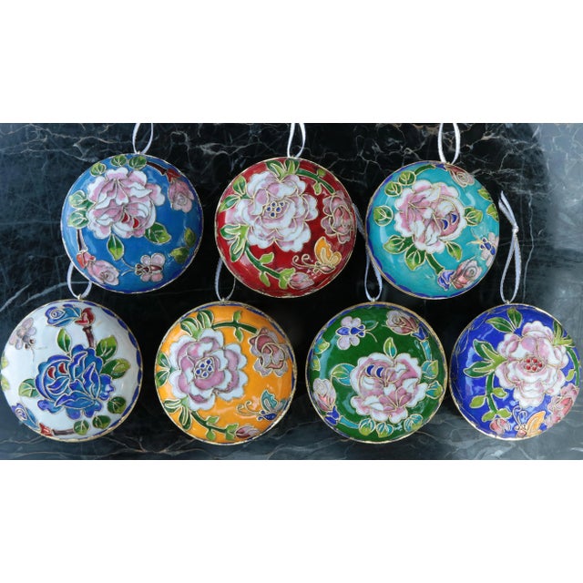 Cloisonné Rose Christmas Ornament in Turquoise & Cobalt Blue For Sale In Madison - Image 6 of 9