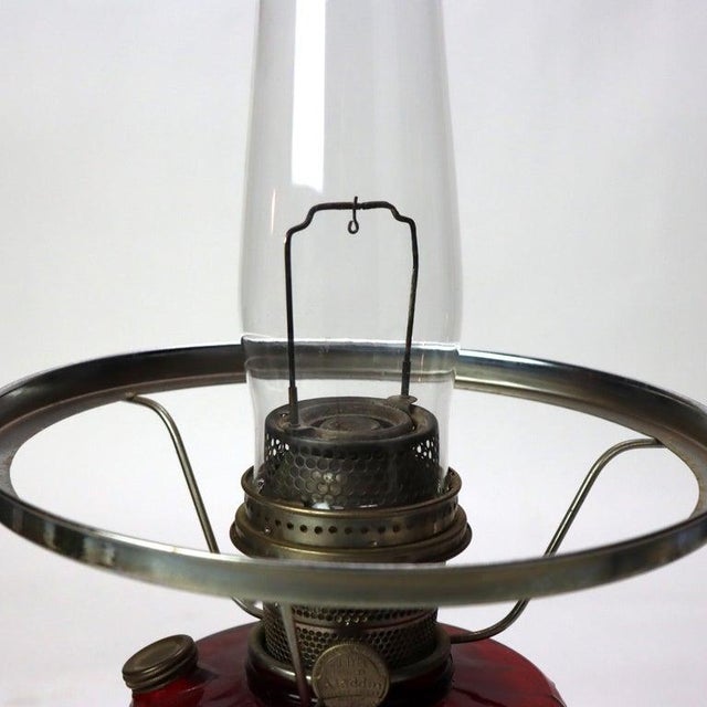 1920s Antique Mantle Lamp Co. Rare Red Glass Kerosene Lamp With Opalescent Shade C1920 For Sale - Image 5 of 7