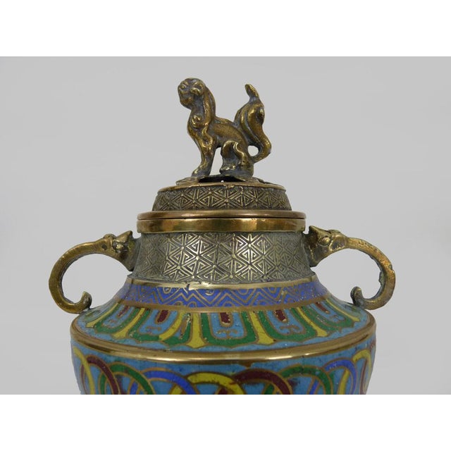 Metal 19th Century Burnt Tripod Perfume Bottle Covered in Gilded Bronze and Partitioned Enamels, Vietnam For Sale - Image 7 of 11