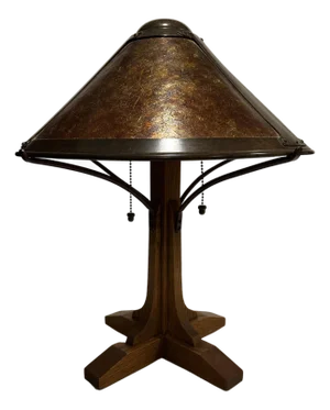 Late 20th Century Arts & Crafts Style Oak, Copper And Mica Lamp By Warren Hile Studio