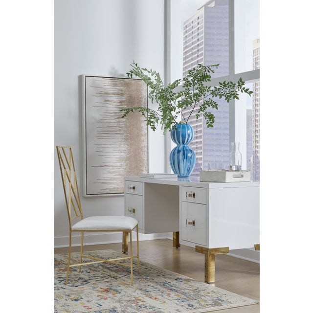 Worlds Away Matthew Izzo Home Cosby White Lacquer and Polished Brass Legs Desk With Acrylic and Brass Knobs For Sale - Image 4 of 6
