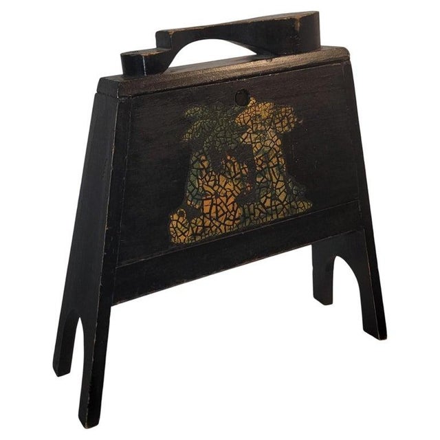20thc Shoe / shine box in original painted motif. One side has a donkey and rider and the other side has palm trees and...