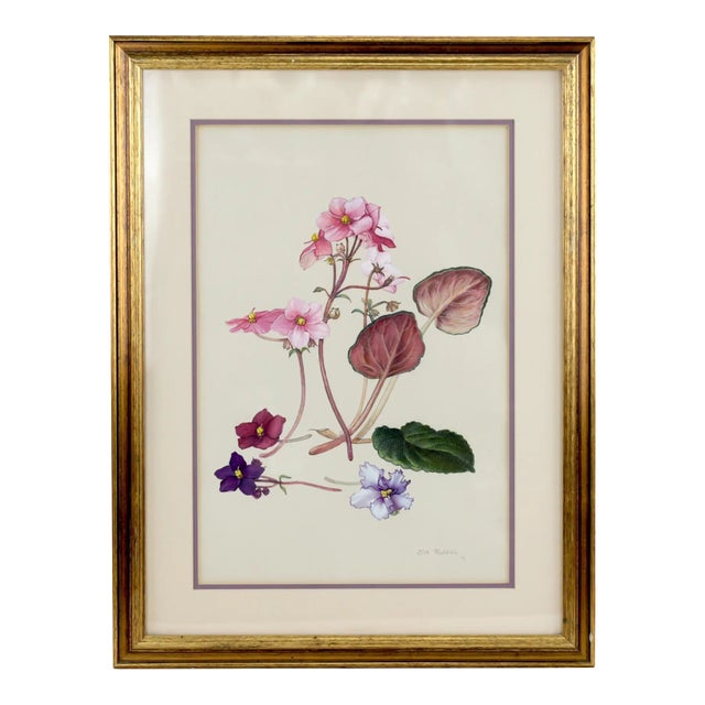 Hand-Painted Watercolor Specimen Flower Painting, Signed For Sale