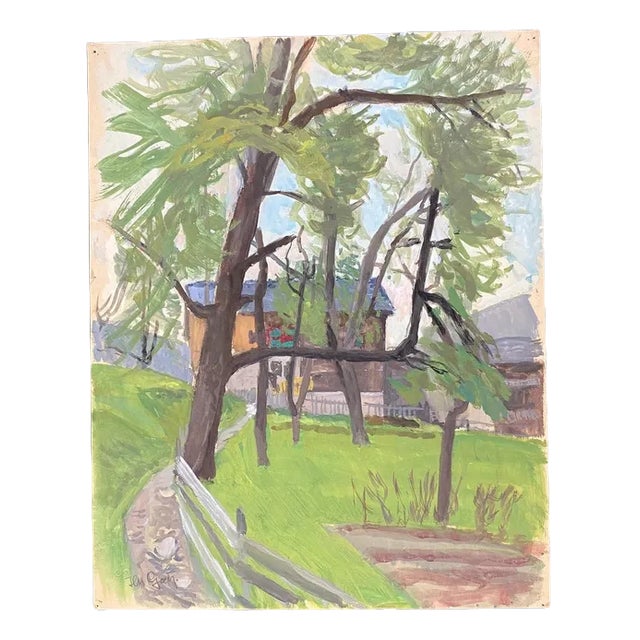 Through the Trees, Gouache on Canvas For Sale