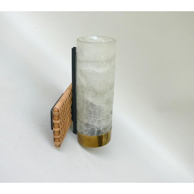 1960s Wall Lights in Ice Glass, Rattan & Brass from Doria Leuchten, 1960s, Set of 2 For Sale - Image 5 of 18