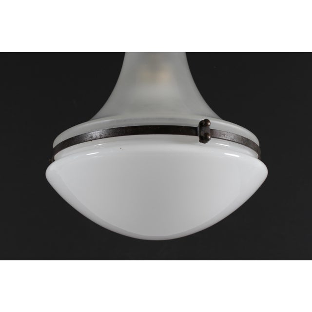 Bauhaus Small Vintage Luzette Pendant Light in Glass and Copper by Peter Behrens for Siemens Schuckert, 1890s For Sale - Image 3 of 9
