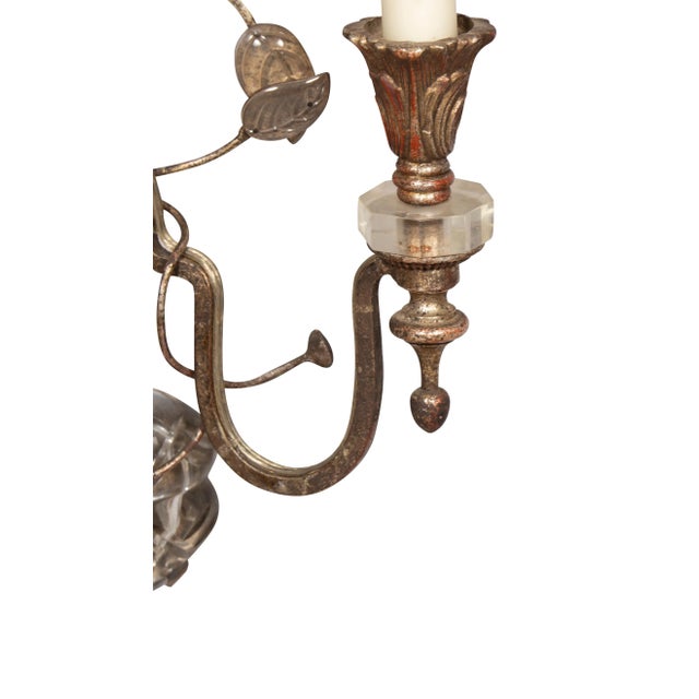 Vintage made in Florence with silvered iron and cut glass drops either clear or gray with central flower and leaves in the...