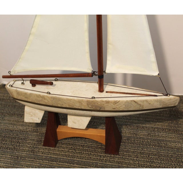 1980s Sailboat Model Tessellated Stone and Brass For Sale In Fayetteville, AR - Image 6 of 8