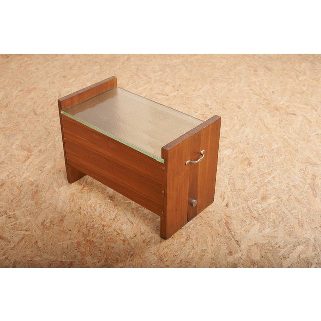 Wood Side Table in Veneered Plywood with Sand-Cast Glass Top, Metal Tube and Handles by Jacques Adnet, 1930s For Sale - Image 7 of 10