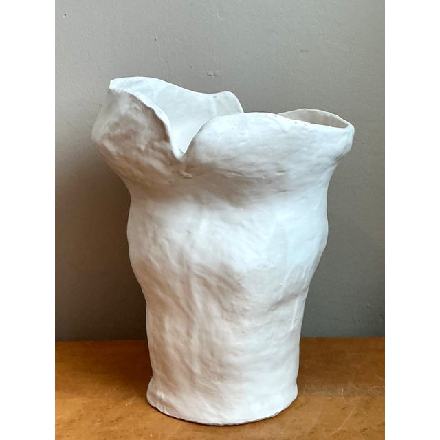 Vintage Biomorphic Sculptural White Ceramic Vase For Sale - Image 4 of 14