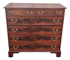 Fine Late 18th C / 19th C English Crotch Mahogany 6 Drawer Chest
