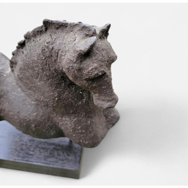 Ceramic sculpture / Horse torso on a wooden pedestal / Height 36Width 33Depth 14 cm