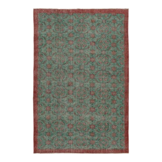 Vintage Distressed Rug With Teal and Red Floral Patterns - Rug & Kilim For Sale